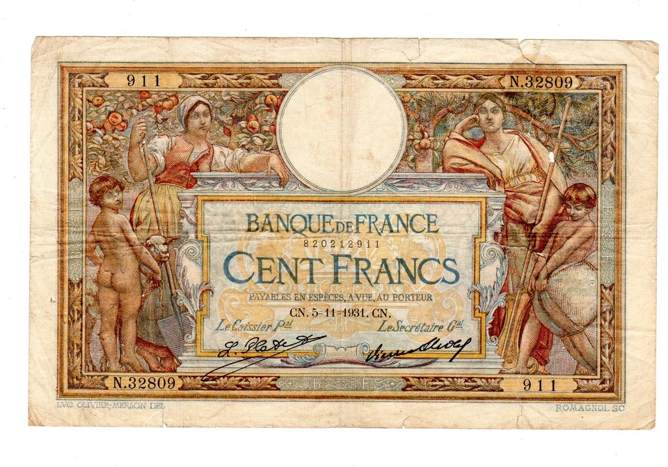 FRANCE Billet 100 FRANCS 1916 1918 1926 1925 1931 1934 LOM LUC OLIVIER MERSON - Photo 1/1