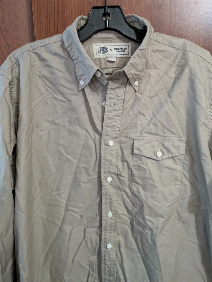 Mens J. press X AMerican Trench OCBD Long sleeve shirt Khaki L large Made in usa - Image 2 of 4
