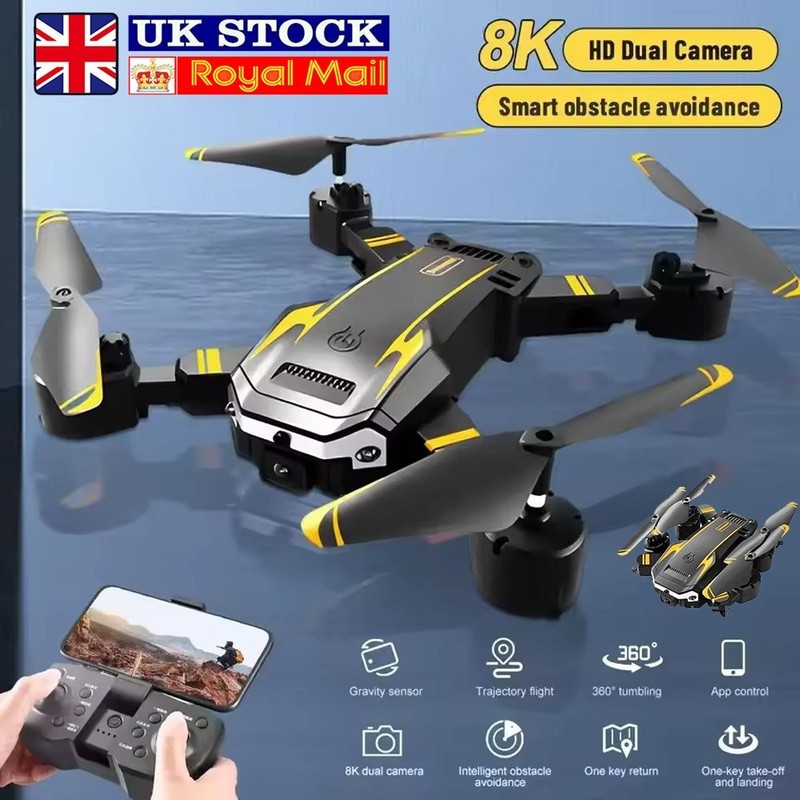 8K HD Drone Dual Camera WIFI FPV Foldable 3 Batteries Selfie RC Quadcopter UK