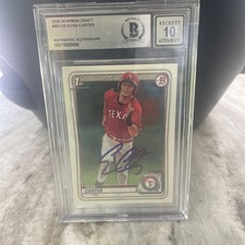 EVAN CARTER AUTOGRAPHED 2020 1st BOWMAN DRAFT BD-126 RC RANGERS GEM 10 AUTO