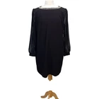 PLANET UK20 Women's Black Dress Beaded Neck Sheer Sleeves Pre-Loved