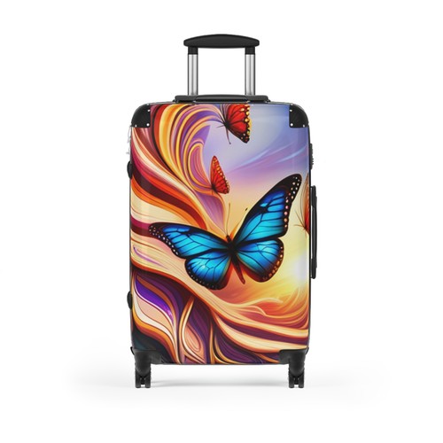 Suitcase_ PC+ABS_Trolley Spinner_Hard Shell_Blue Butterfly(Only Front) - Picture 2 of 12
