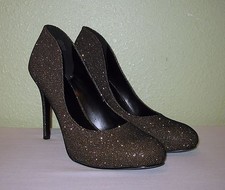 WOMENS GOLD BLACK FABRIC NINE WEST STILETTO PUMPS HEELS US 9.5 M EU 39.5 40 40.5
