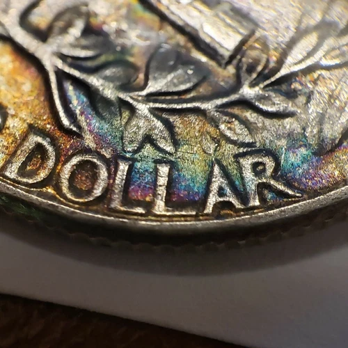 1954 25c Washington Silver Quarter - UNC - Luster - Deep Rainbow Toning - Y4131
