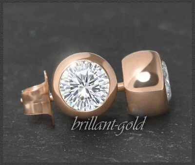 Gold Ohrstecker mit 1,06ct Brillanten, Top Wesselton F & Si1-2; Rotgold Ohrringe - Bild 1 von 4