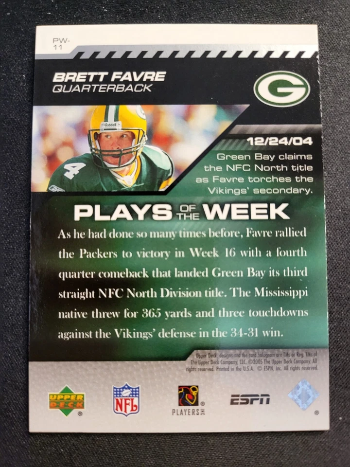 2005 Upper Deck ESPN #PW-11  Brett Favre PLAYS OF THE WEEK  - Image 2 of 2