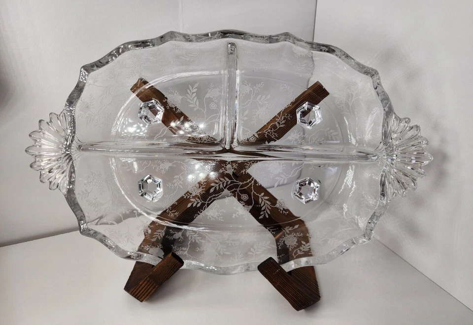 Fostoria Navarre Clear 12" - 3 Part Divided Elegant Relish Dish Baroque - Image 3 of 4