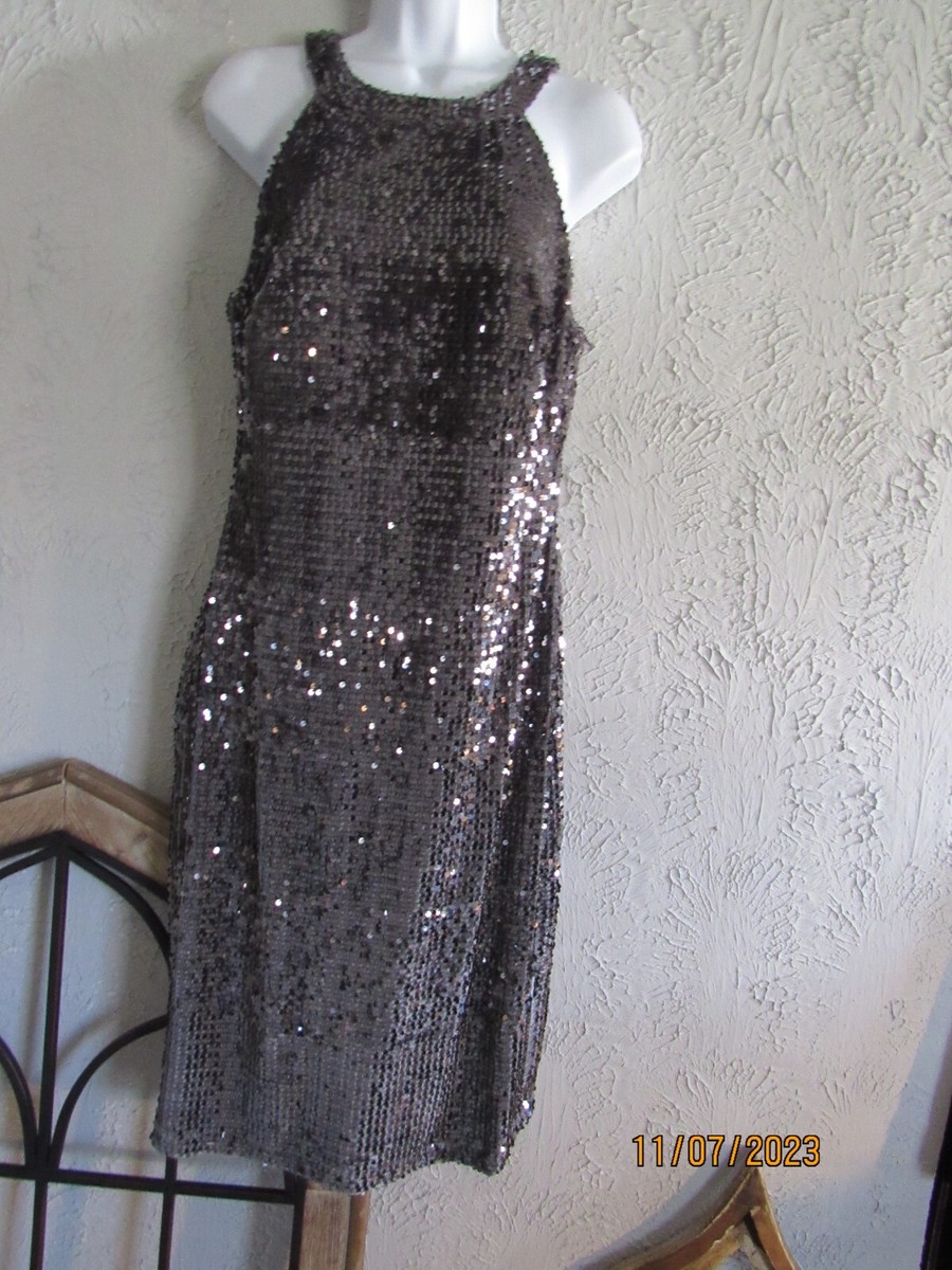 Nightway nwt sz 10 grey fully sequined pencil dress sleeveless very sexy |  eBay