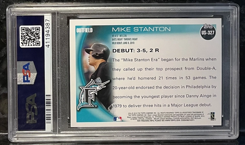 2010 Topps Traded Mike Stanton US327 PSA 10 - Image 2 of 2