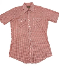 Vintage JCP Western Shirt Snaps Red Checked Picnic Plaid Western Rockabilly S-M