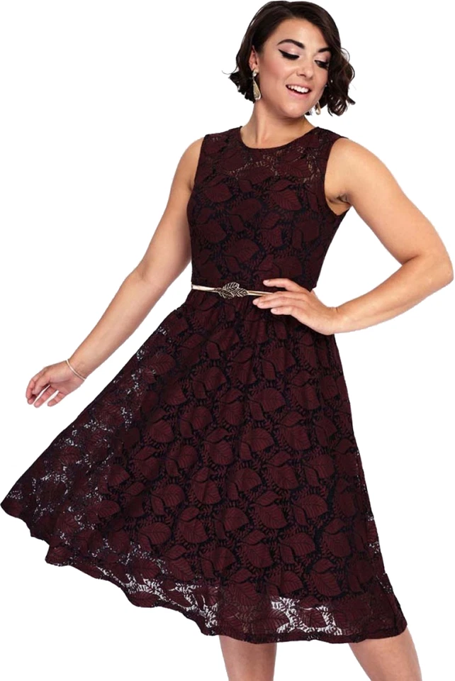 Voodoo Vixen »SOPHIA AUTUMN« Leaves LACE Spitze 50s SWING DRESS Kleid Rockabilly - Bild 2 von 4