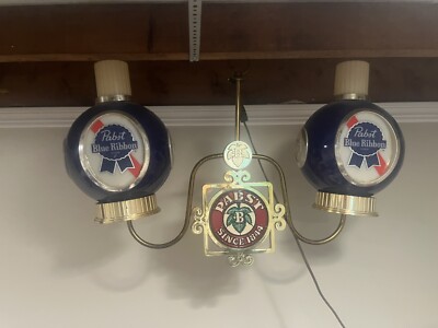 Vintage 1970s PABST Blue RIBBON Beer HANGING Swag Light DOUBLE