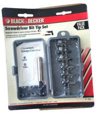 Black Decker 6 Screwdriver Bits Slot Phillips 1 Magnetic Holder Made in USA
