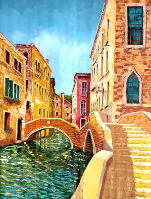 Beautiful Mauricio Garary Original Painting ''The Venice Bridge'' HAND SIGNED COA