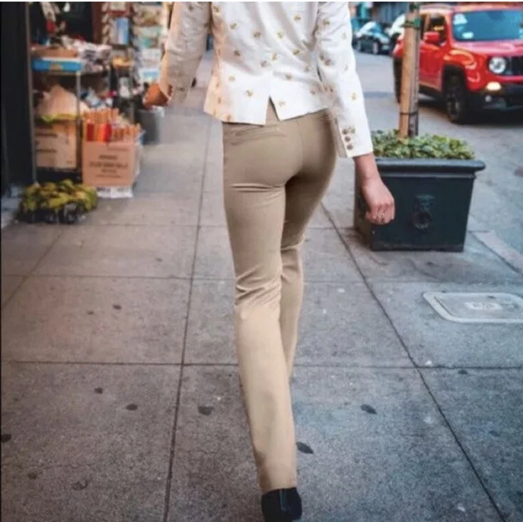 Betabrand Dress Yoga Pants Size Medium Petite Pull On Knit Khaki Twill Straight