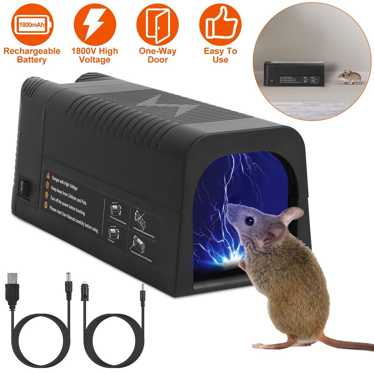 Reusable Electric Rat Trap 1800V Shock Mice Trap Rodent Zapper