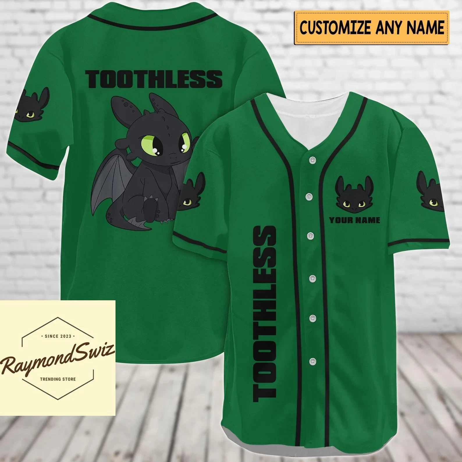 Custom Name Toothless Dragon 3D Baseball Jersey Shirt