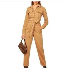 Reformation Kendall Boilersuit Jumpsuit Coveralls Size 0 Camel Tan Cotton Belt