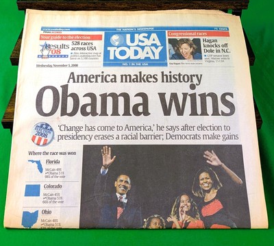Barack Obama Wins 1st Term Election ~ Full USA Today Newspaper ~ Nov 2008