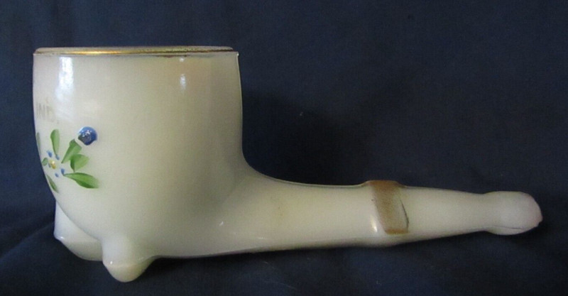 TIFFIN GLASS CLAMBROTH OPALSSCENT SOUVENIR INDIANAPOLIS IND PAINTED PIPE