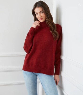 Sweater Rollkragenpullover Weinrot Damen Roter Damen Pullover