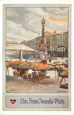 Linz Austria Hauptplatz Market Ludwig Art Postcard Deutscher Schulverein c1910