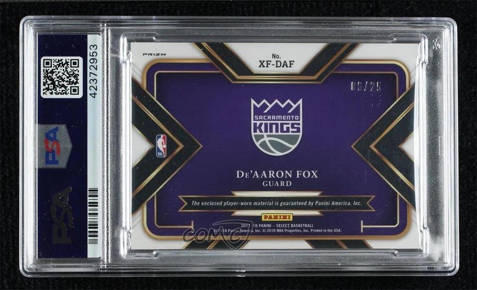 2017 Select X-Factor Memorabilia Tie-Dye Prizm /25 De'Aaron Fox PSA 9 Rookie RC - Image 2 of 2