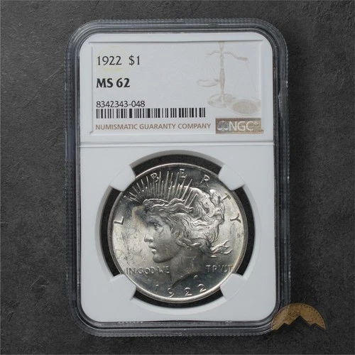 1922 Silver Peace Dollar $1 - NGC MS62 - Philadelphia