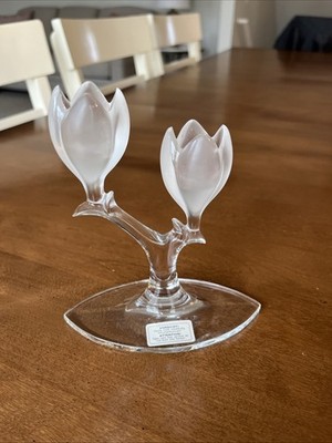 Vintage Riedel Crystal Double Tulip Flower Candle Stick Holder 6  Frosted Glass