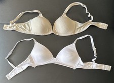 2 Padded Bras White Brown Strap Hook Small
