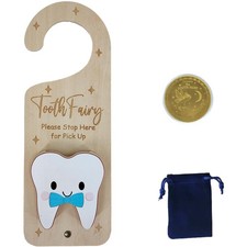 Tooth Fairy Door Hanger Wooden Money Holder With Tooth Coins Kids Gift Blue