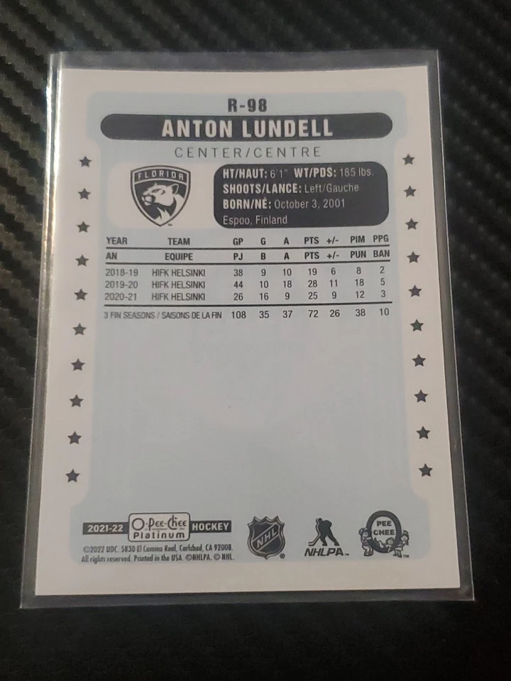 2021-22 O-Pee-Chee Platinum - Retro Anton Lundell #R-98 (RC) - Image 2 of 2