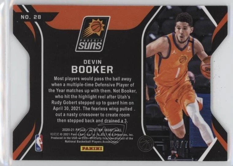 2020-21 Panini Obsidian Pitch Black Electric Etch Purple /75 Devin Booker #28 - Image 2 of 2