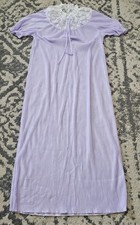 Vintage 1970s Purple White Lace Maxi Housedress Nightgown Size L