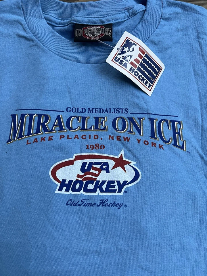 Vintage USA Hockey Miracle On Ice T Shirt NWT Old Time Hockey Sz XL Blue NEW 90s - Image 2 of 4