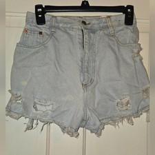 Vintage 80s STEEL Distressed Light Blue Denim Shorts, Size 9