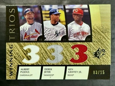 2008 UD SPx Winning Trios Pujols Jeter Griffey Jr. Gold Tri Color 3 Patch /15