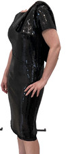Pamella Roland Black Sequin Asymmetrical Silk Lined Bow Dress Size 8 SAMPLE SALE