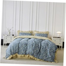 Blue Purple Floral Duvet Cover 100 Cotton King Blue Botanical Green Ruffle