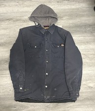Dickies Hooded THRASHED FASED Insulated Black Work Jacket Lined Men's Medium