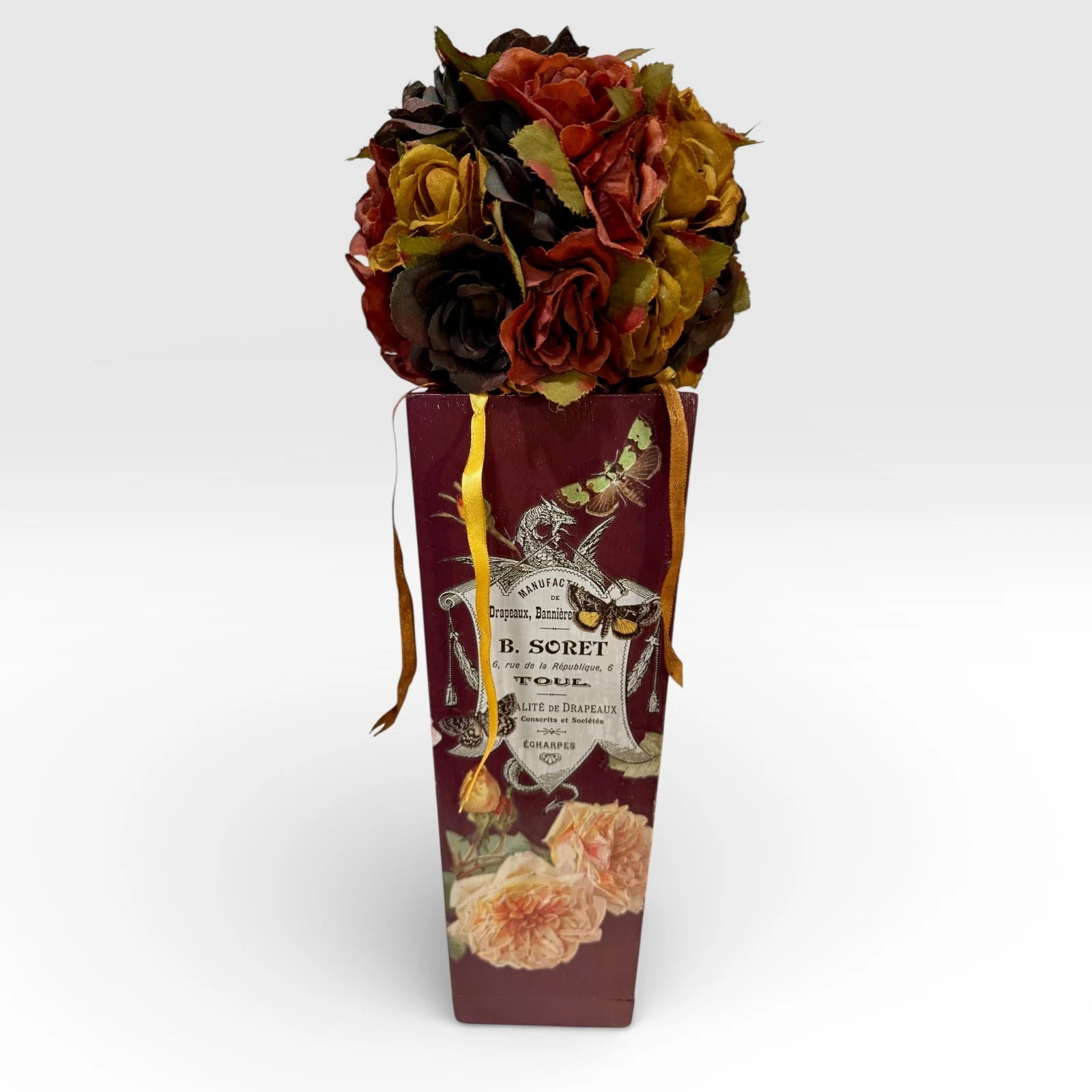 Wooden Hand Painted and Decorated Upcycled Vase Rustic French Country Decor