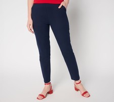 Susan Graver Weekend Regular Premium Stretch Aire Slim-Leg Ankle Pant Navy S New