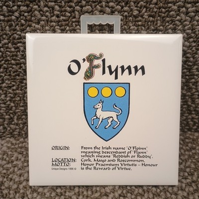 O'FLYNN Irish CLAN Surname Coat of Arms Family Crest Coaster Ireland