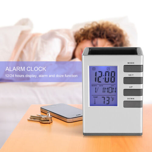 LED Digital Alarm Clock With Temperature Display Pen Holder - Picture 2 of 7