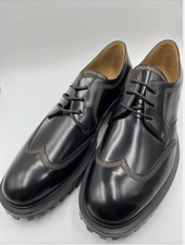 Versace Black Polished Leather Derby Oxfords Size 41 Floor Sample