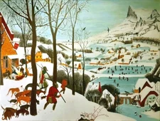 PIETER BRUEGHEL l, Ancien Les Chasseurs Dans La Neige Painted Canvas Signed KING...