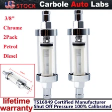2x Universal 3/8" Chrome&Glass Clearview Fuel Pump Filter Petrol Diesel Reusable