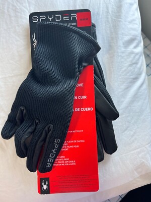 NWT Spyder Black Leather Palm Stretchable Gloves - Size M - NEW