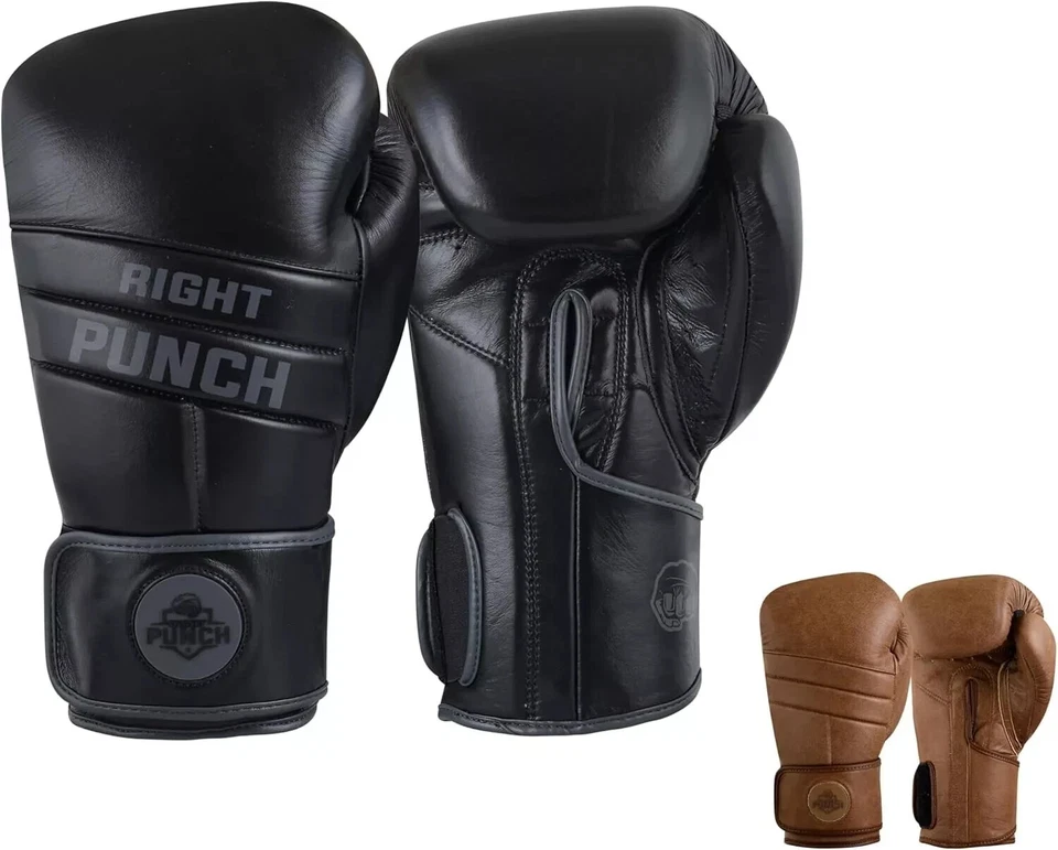 Right Punch Cowhide Leather Boxing Gloves for Training, Sparring & Heavy Bag