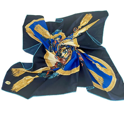ASTAK Large Statement Silk Scarf Headscarf Paisley Gold Chain 43'' x 44'' Mobwife